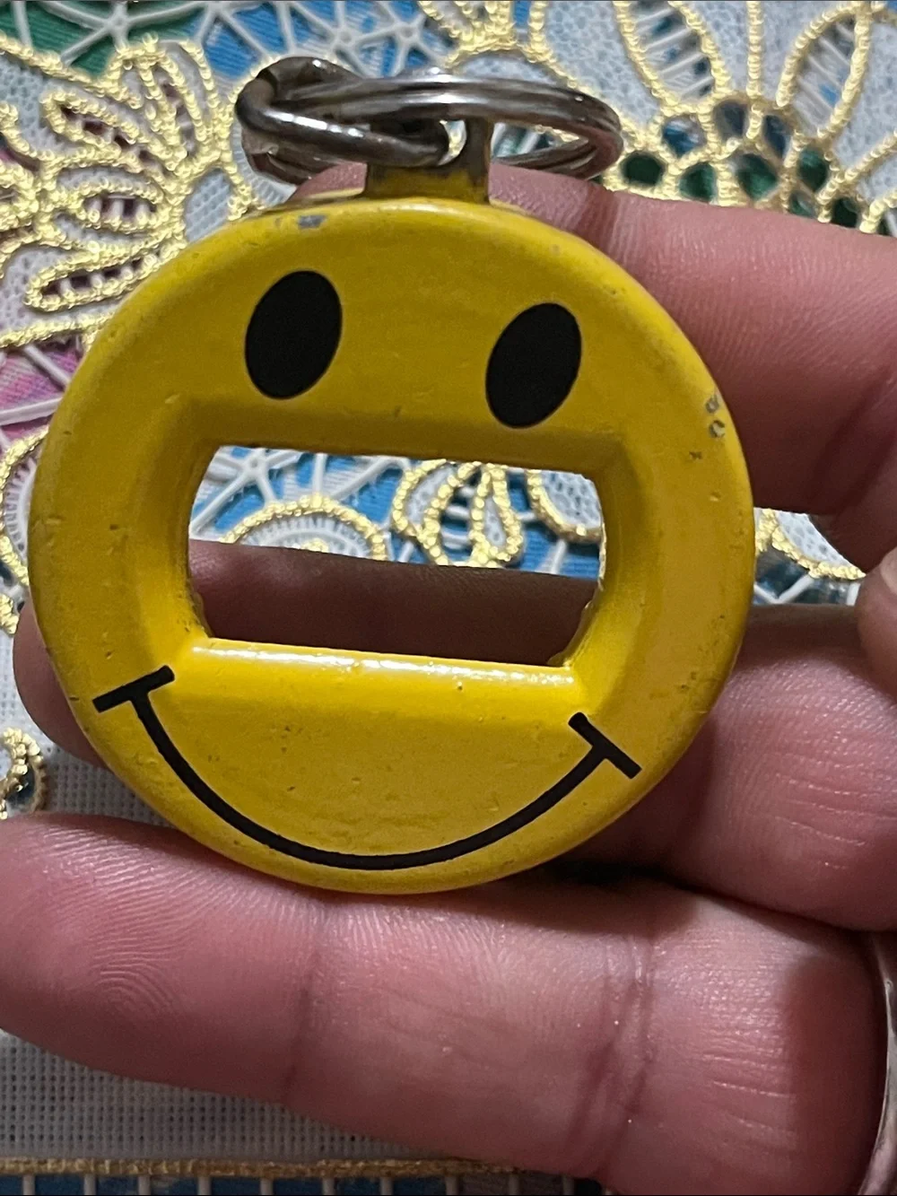 Yellow Smiley Face Keychain Bottle Opener - Men’s Key & Card Accessory